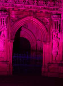 Gloucester Cathedral pink lighting image